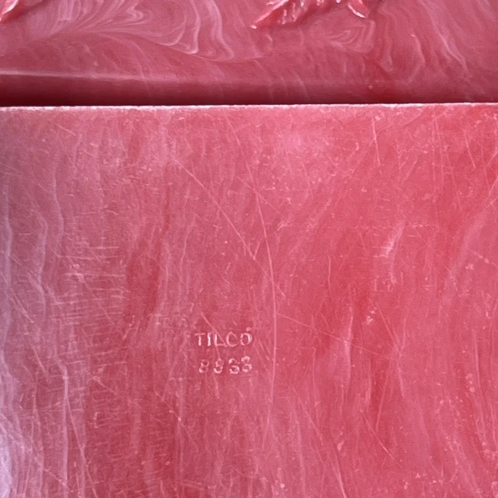 VTG Pink Marbled TILCO Soap / Trinket Box w Floral Embossed Lid Celluloid?